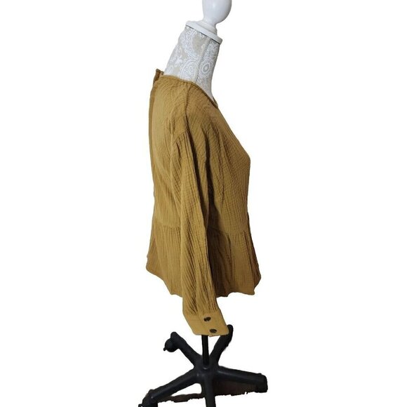 Madewell Peplum Top Brown Long Sleeve Lightspun Button-Back Women's Small - Picture 4 of 10